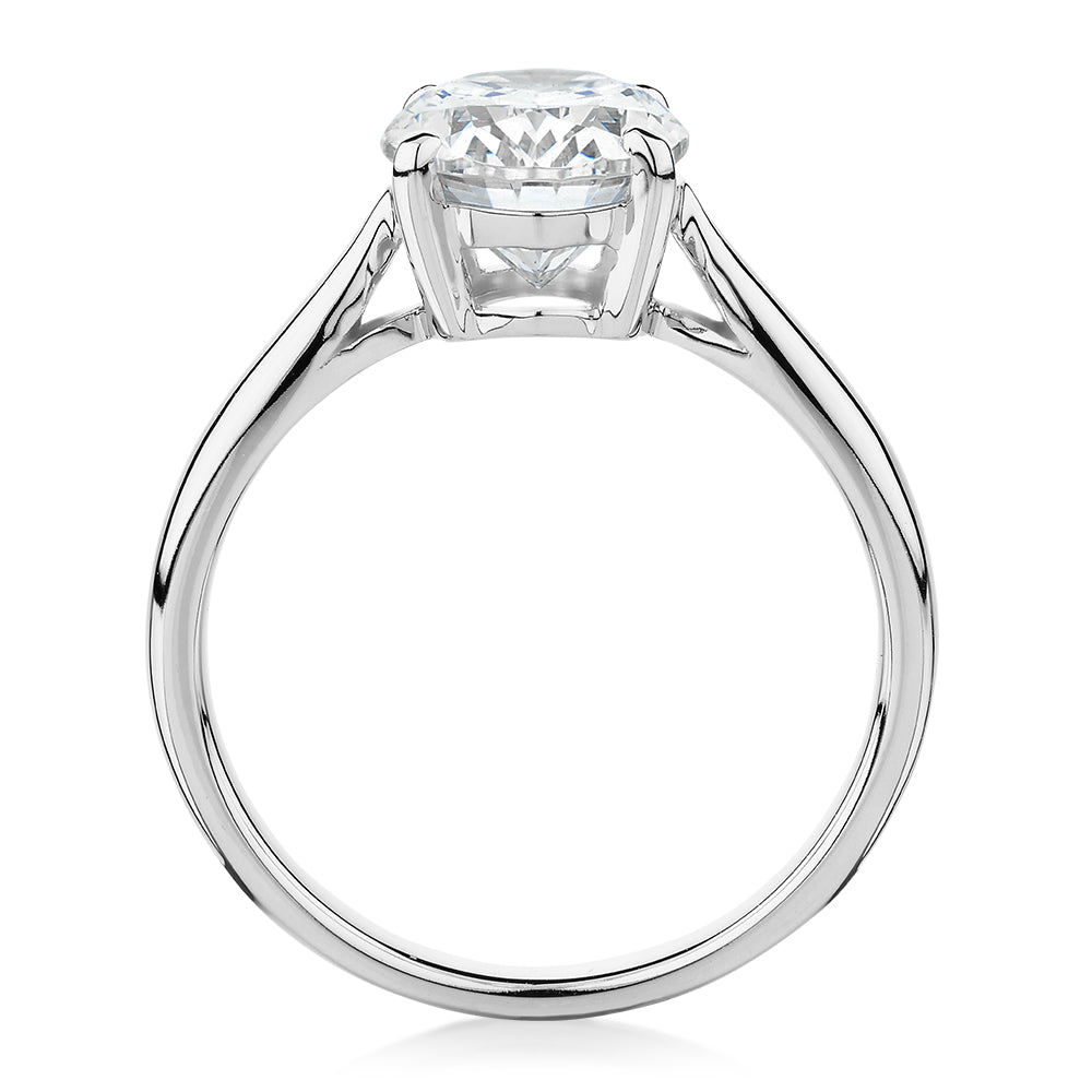 Oval solitaire engagement ring with 2.54 carat* diamond simulant in 10 carat white gold