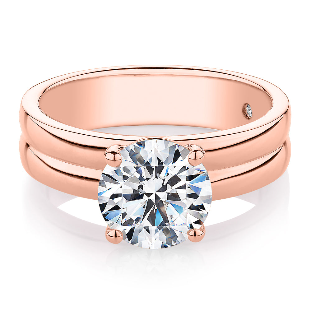 Signature Simulant Diamond 2.00 carat* round brilliant solitaire engagement ring in 10 carat rose gold