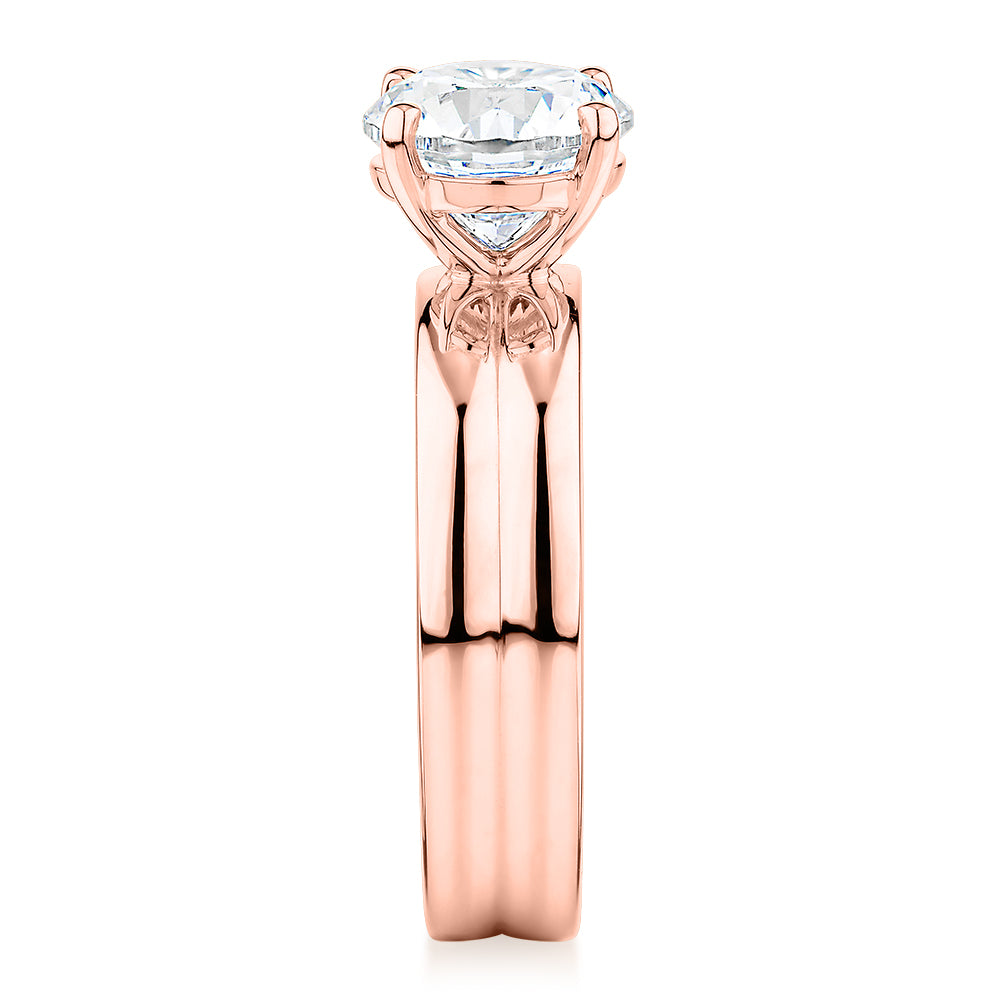 Signature Simulant Diamond 2.00 carat* round brilliant solitaire engagement ring in 10 carat rose gold