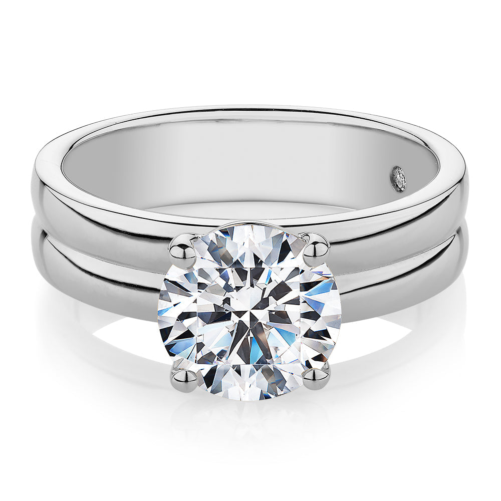 Signature Simulant Diamond 2.00 carat* round brilliant solitaire engagement ring in 10 carat white gold