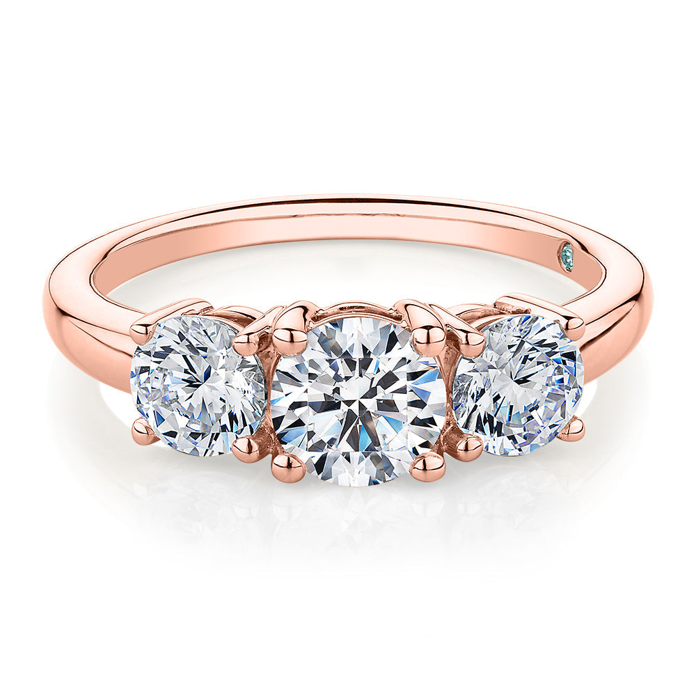 Premium Certified Lab-Grown Diamond 2.00 carat TW round brilliant cut three stone engagement ring in 10 carat rose gold