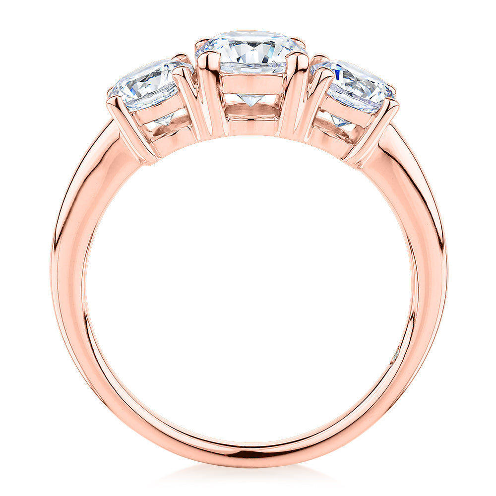 Signature Simulant Diamond 2.00 carat* TW round brilliant cut three stone engagement ring in 10 carat rose gold