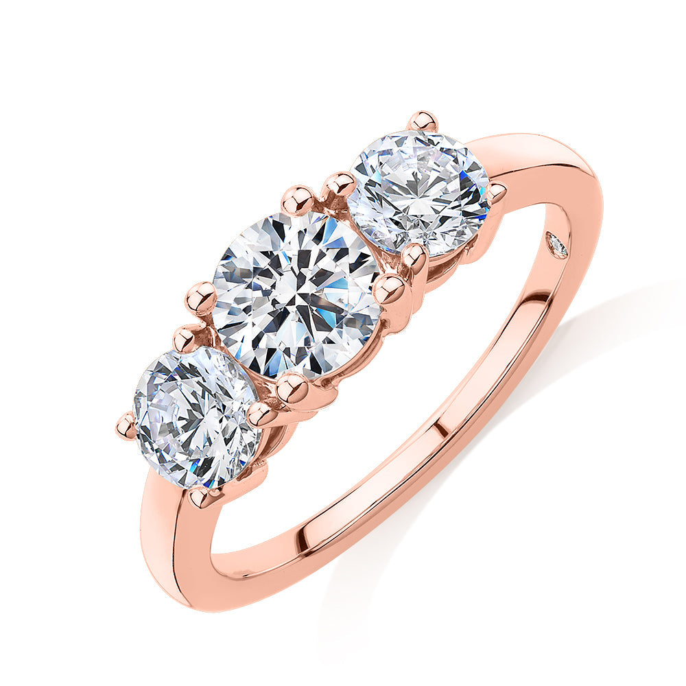 Signature Simulant Diamond 2.00 carat* TW round brilliant cut three stone engagement ring in 10 carat rose gold