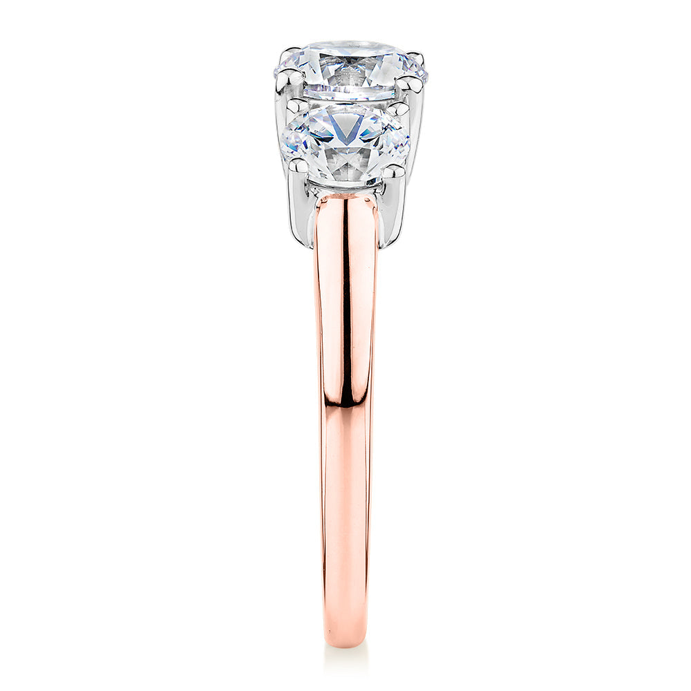 Premium Certified Lab-Grown Diamond 2.00 carat TW round brilliant cut three stone engagement ring in 10 carat rose and white gold