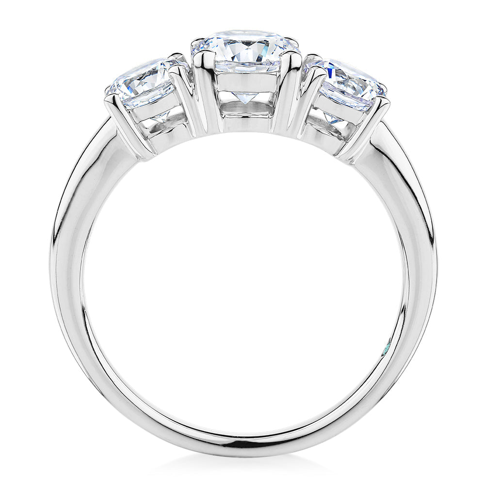 Premium Certified Lab-Grown Diamond, 2.00 carat TW round brilliant three stone ring in 10 carat whit