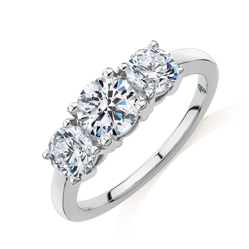 Premium Certified Lab-Grown Diamond, 2.00 carat TW round brilliant three stone ring in 10 carat whit