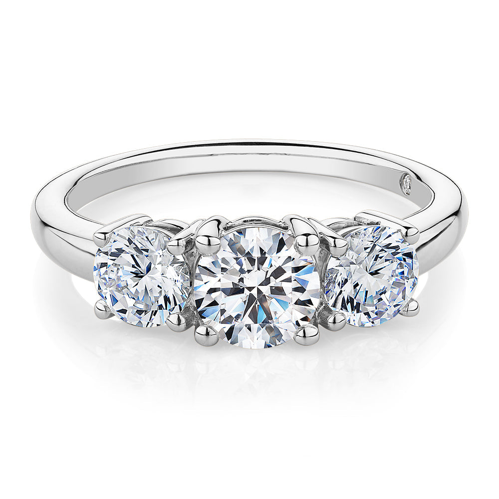 Signature Simulant Diamond 2.00 carat* TW round brilliant cut three stone engagement ring in 10 carat white gold