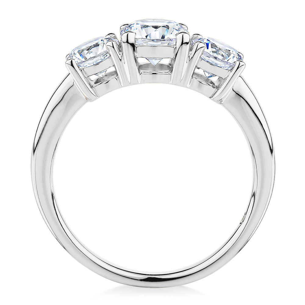 Signature Simulant Diamond 2.00 carat* TW round brilliant cut three stone engagement ring in 10 carat white gold