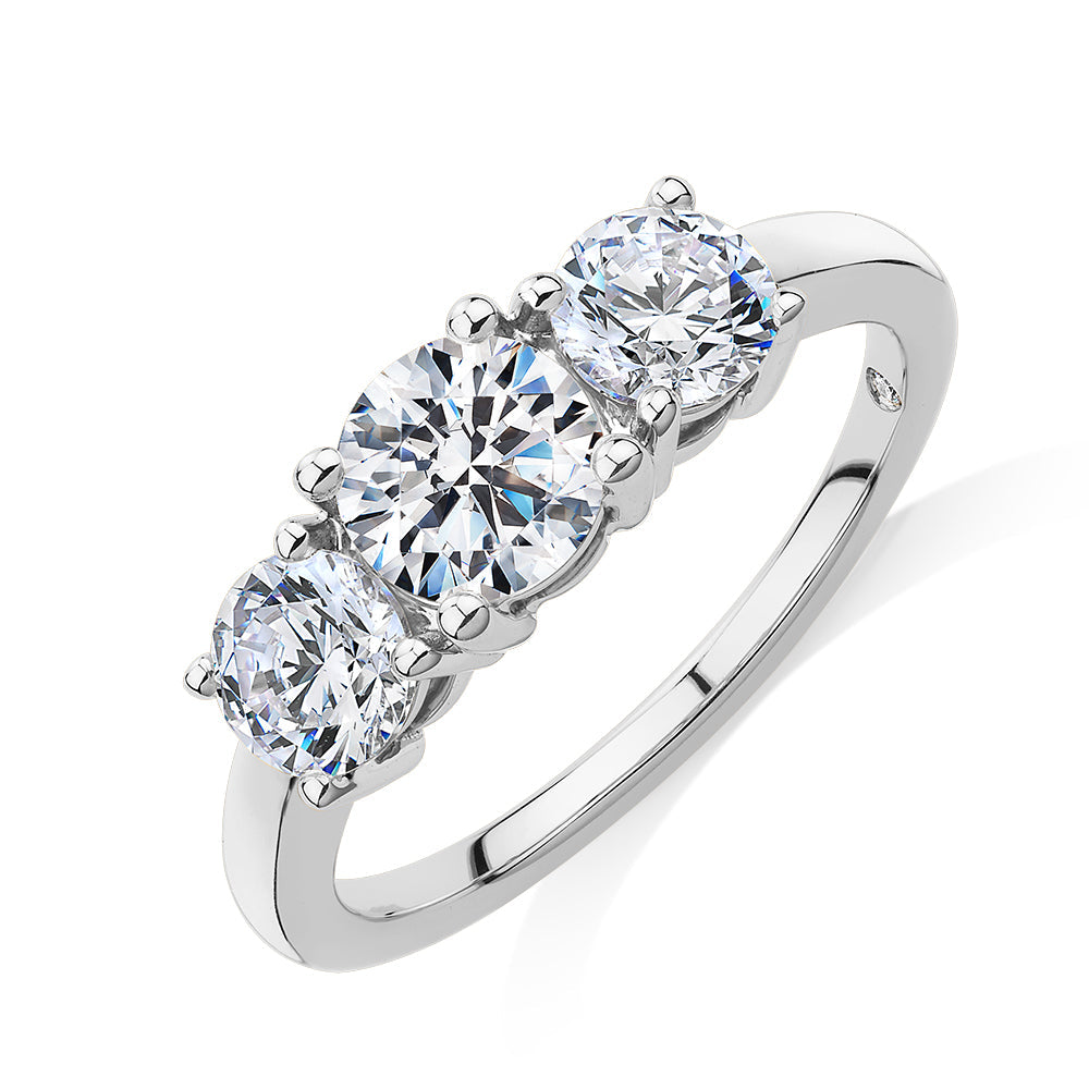 Signature Simulant Diamond 2.00 carat* TW round brilliant cut three stone engagement ring in 10 carat white gold