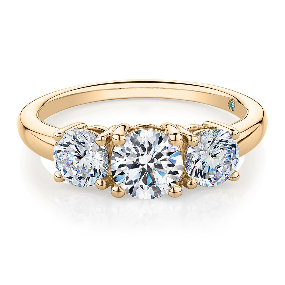 Premium Certified Lab-Grown Diamond 2.00 carat TW round brilliant cut three stone engagement ring in 10 carat yellow gold