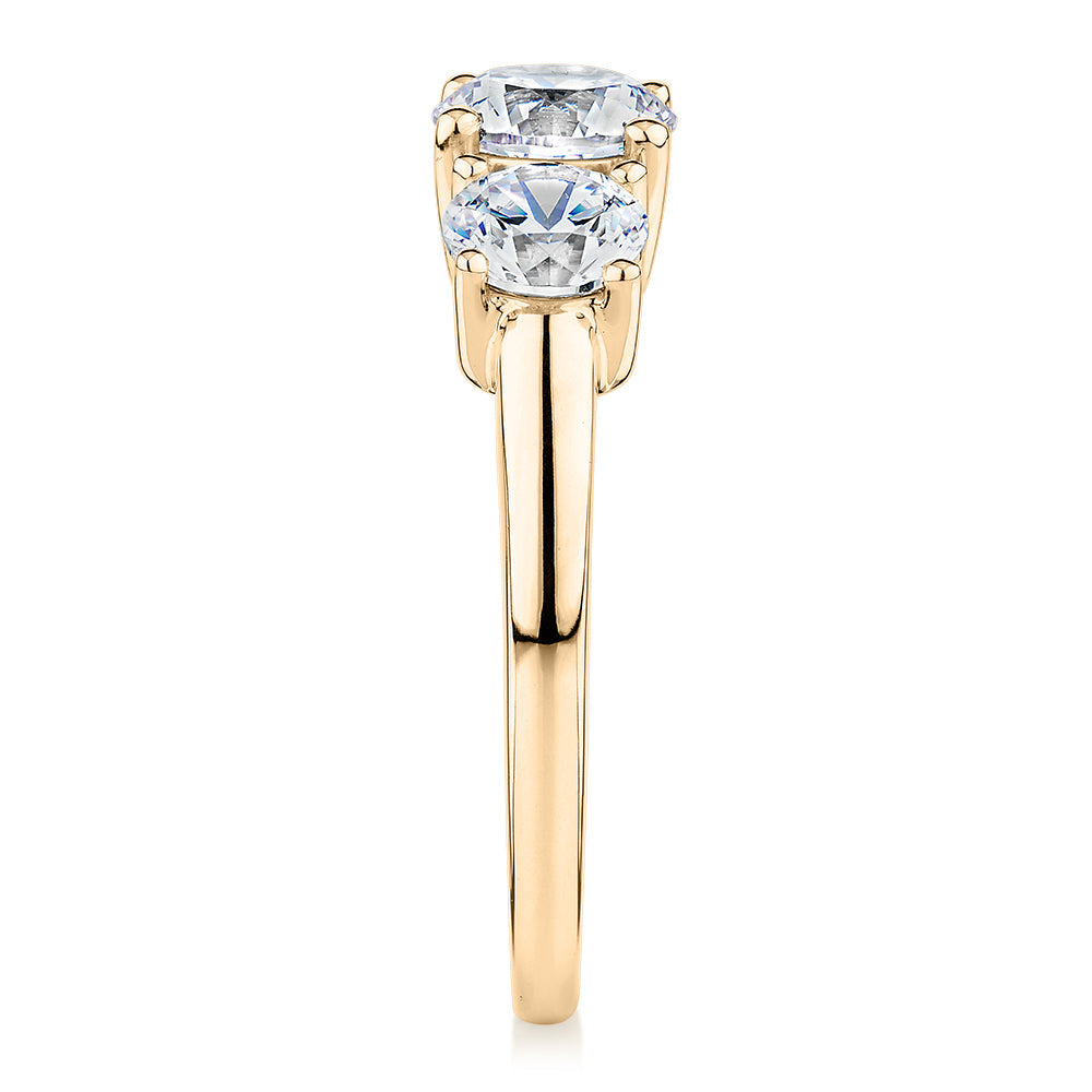 Premium Certified Lab-Grown Diamond 2.00 carat TW round brilliant cut three stone engagement ring in 10 carat yellow gold