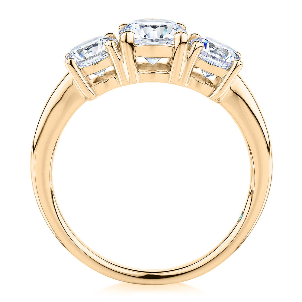 Premium Certified Lab-Grown Diamond 2.00 carat TW round brilliant cut three stone engagement ring in 10 carat yellow gold