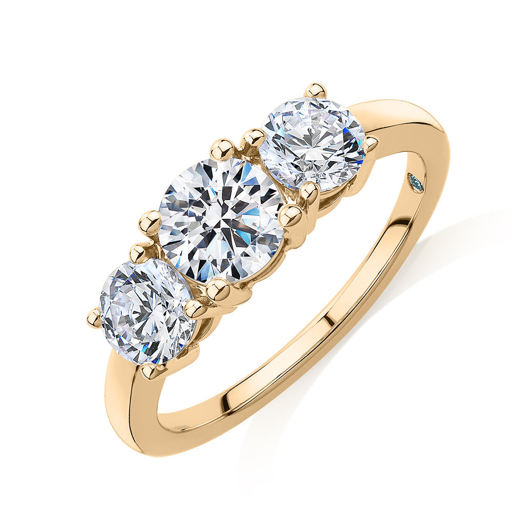 Premium Certified Lab-Grown Diamond 2.00 carat TW round brilliant cut three stone engagement ring in 10 carat yellow gold