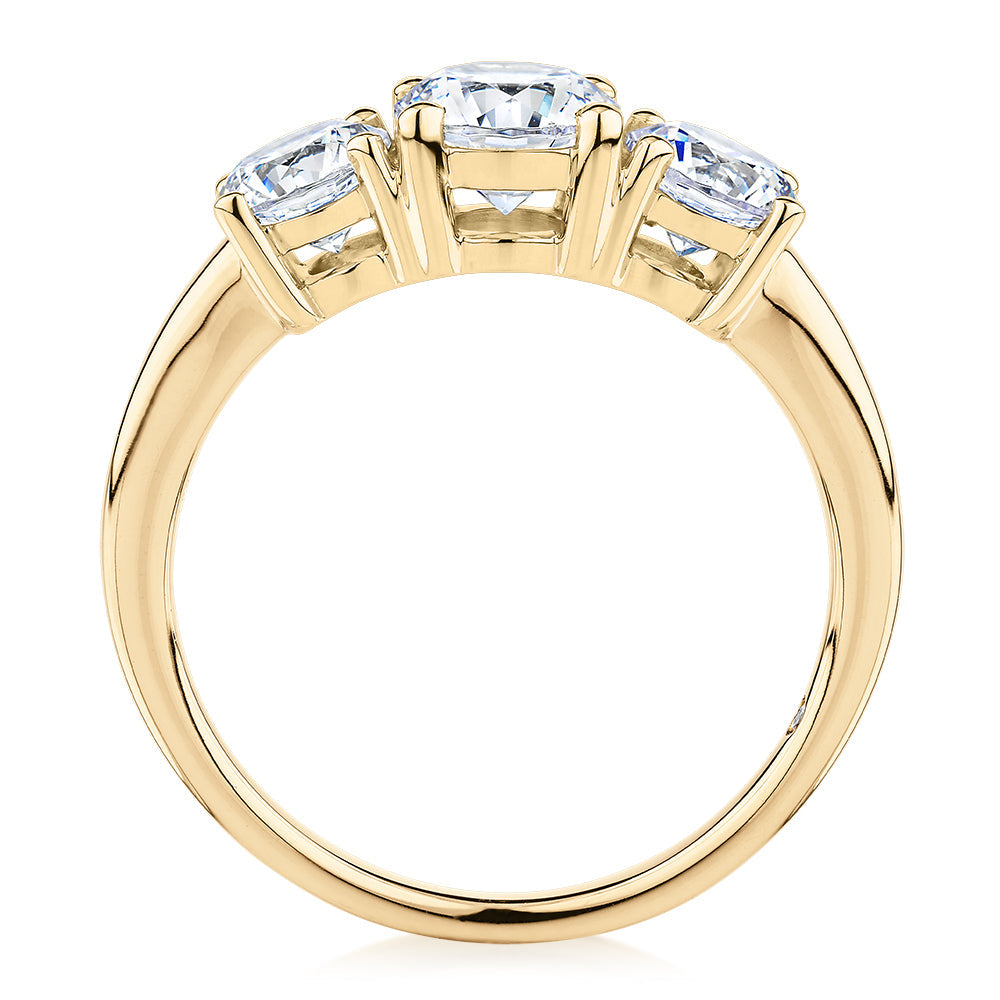 Signature Simulant Diamond 2.00 carat* TW round brilliant cut three stone engagement ring in 10 carat yellow gold