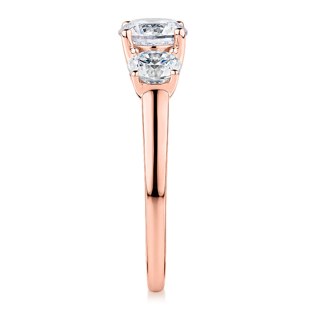 Signature Simulant Diamond 2.00 carat* TW round brilliant cut three stone engagement ring in 10 carat rose