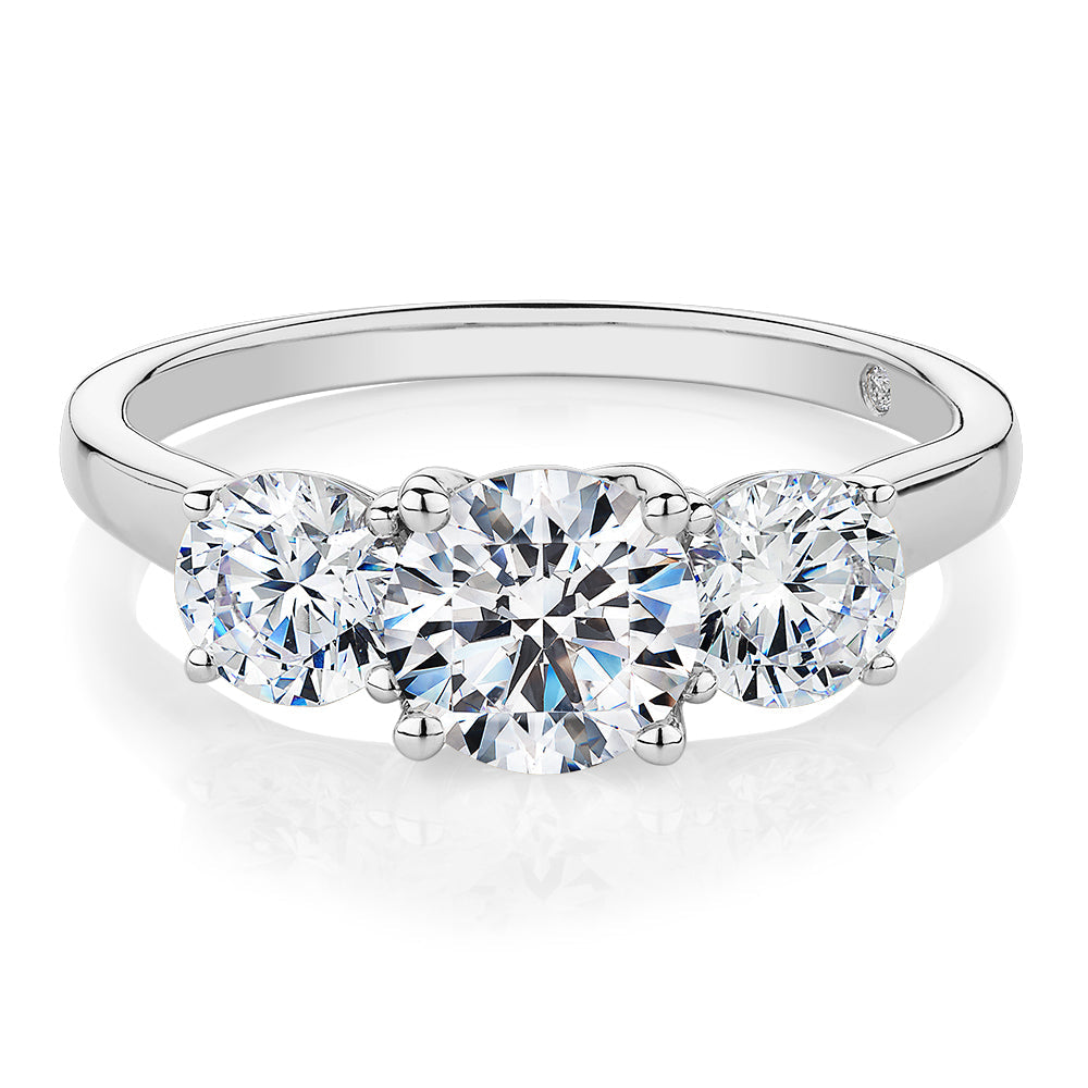 Signature Simulant Diamond 2.00 carat* TW round brilliant cut three stone engagement ring in 10 carat white gold