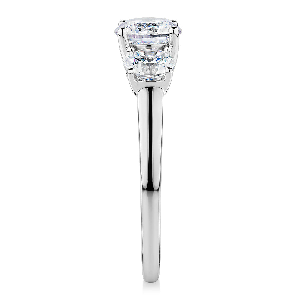 Signature Simulant Diamond 2.00 carat* TW round brilliant cut three stone engagement ring in 10 carat white gold