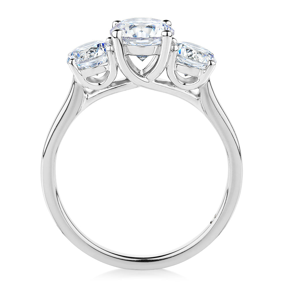 Signature Simulant Diamond 2.00 carat* TW round brilliant cut three stone engagement ring in 10 carat white gold