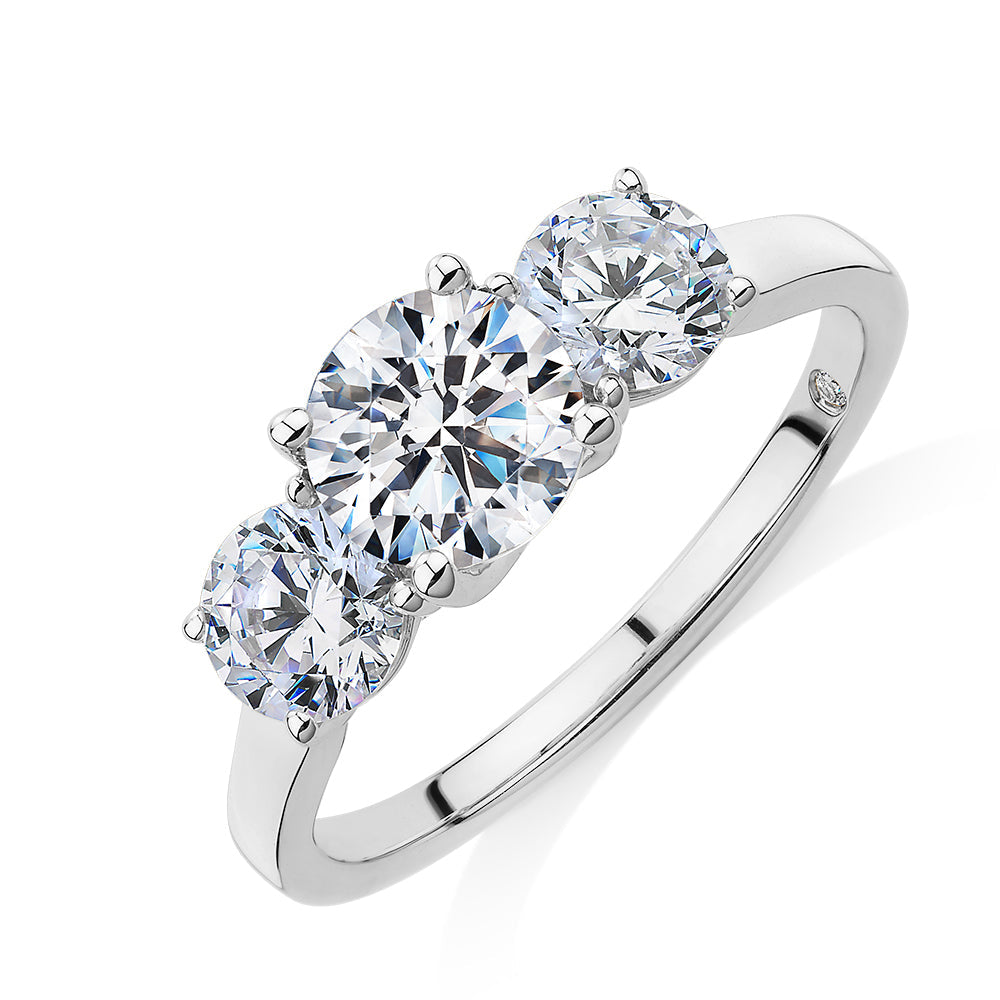 Signature Simulant Diamond 2.00 carat* TW round brilliant cut three stone engagement ring in 10 carat white gold
