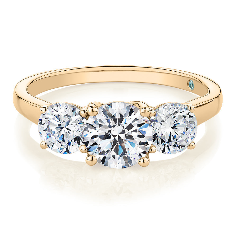 Premium Certified Lab-Grown Diamond 2.00 carat TW round brilliant cut three stone engagement ring in 10 carat yellow gold