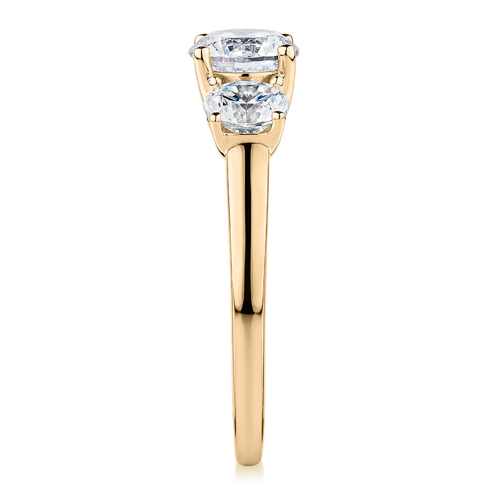 Premium Certified Lab-Grown Diamond 2.00 carat TW round brilliant cut three stone engagement ring in 10 carat yellow gold