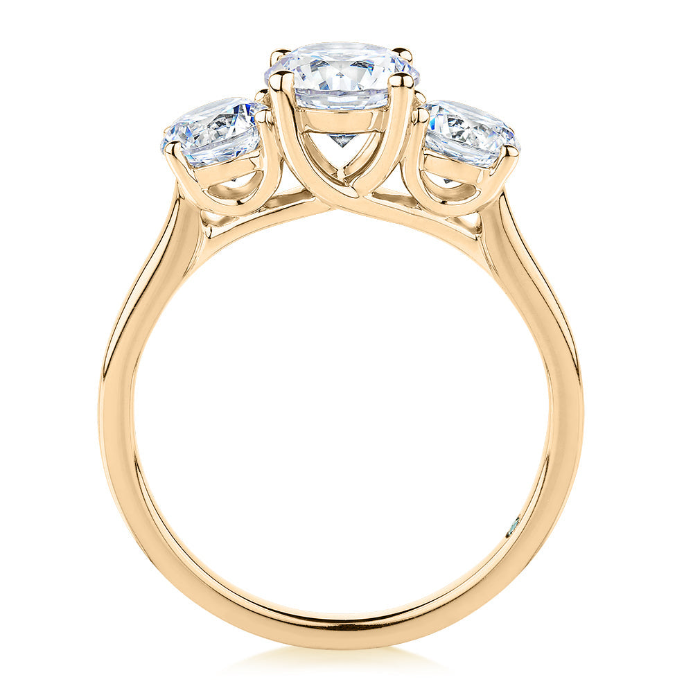 Premium Certified Lab-Grown Diamond 2.00 carat TW round brilliant cut three stone engagement ring in 10 carat yellow gold