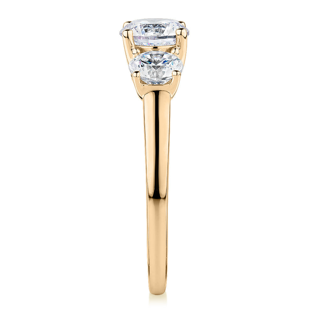 Signature Simulant Diamond 2.00 carat* TW round brilliant cut three stone engagement ring in 10 carat yellow gold