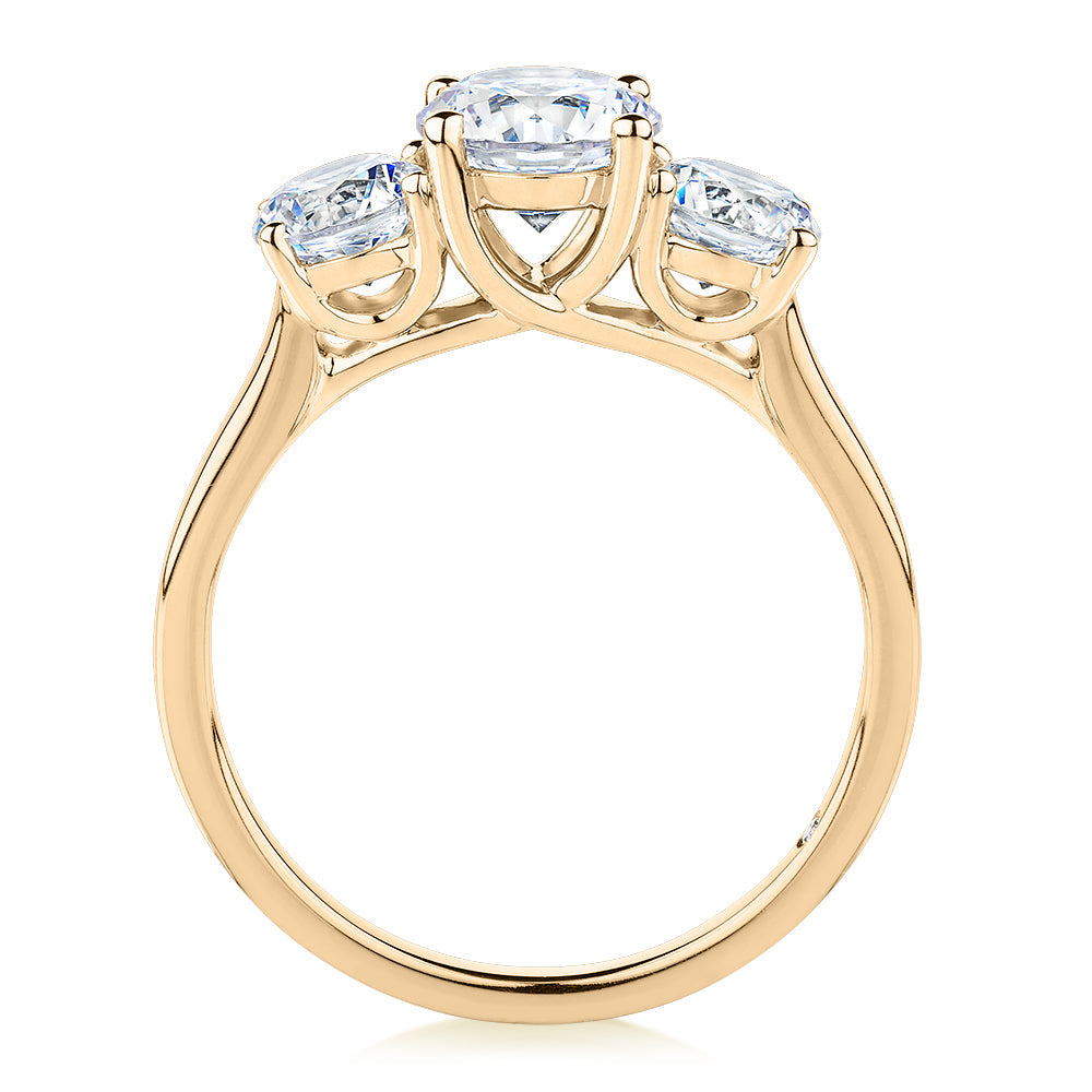 Signature Simulant Diamond 2.00 carat* TW round brilliant cut three stone engagement ring in 10 carat yellow gold
