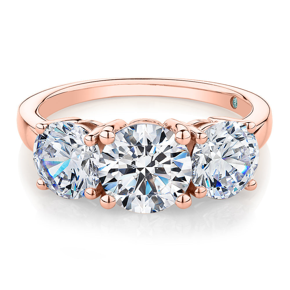 Premium Certified Lab-Grown Diamond 3.70 carat TW round brilliant cut three stone engagement ring in 10 carat rose gold