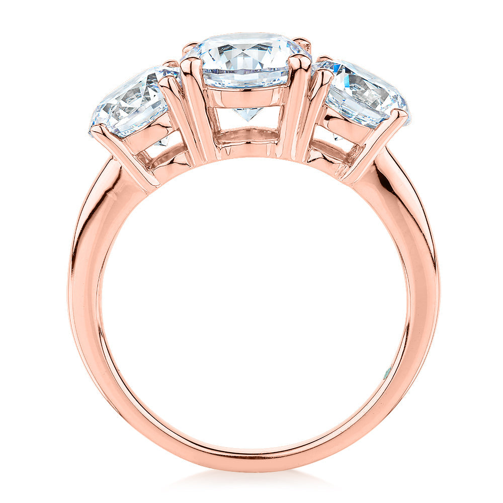 Premium Certified Lab-Grown Diamond 3.70 carat TW round brilliant cut three stone engagement ring in 10 carat rose gold