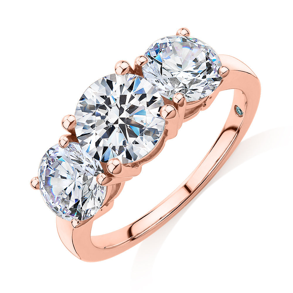 Premium Certified Lab-Grown Diamond 3.70 carat TW round brilliant cut three stone engagement ring in 10 carat rose gold