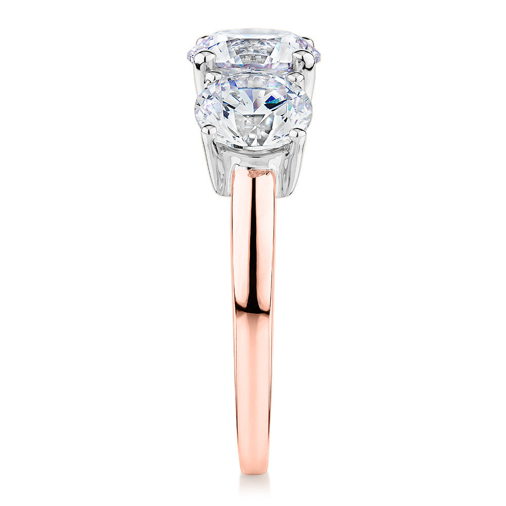 Premium Certified Lab-Grown Diamond 3.70 carat TW round brilliant cut three stone engagement ring in 10 carat rose and white gold