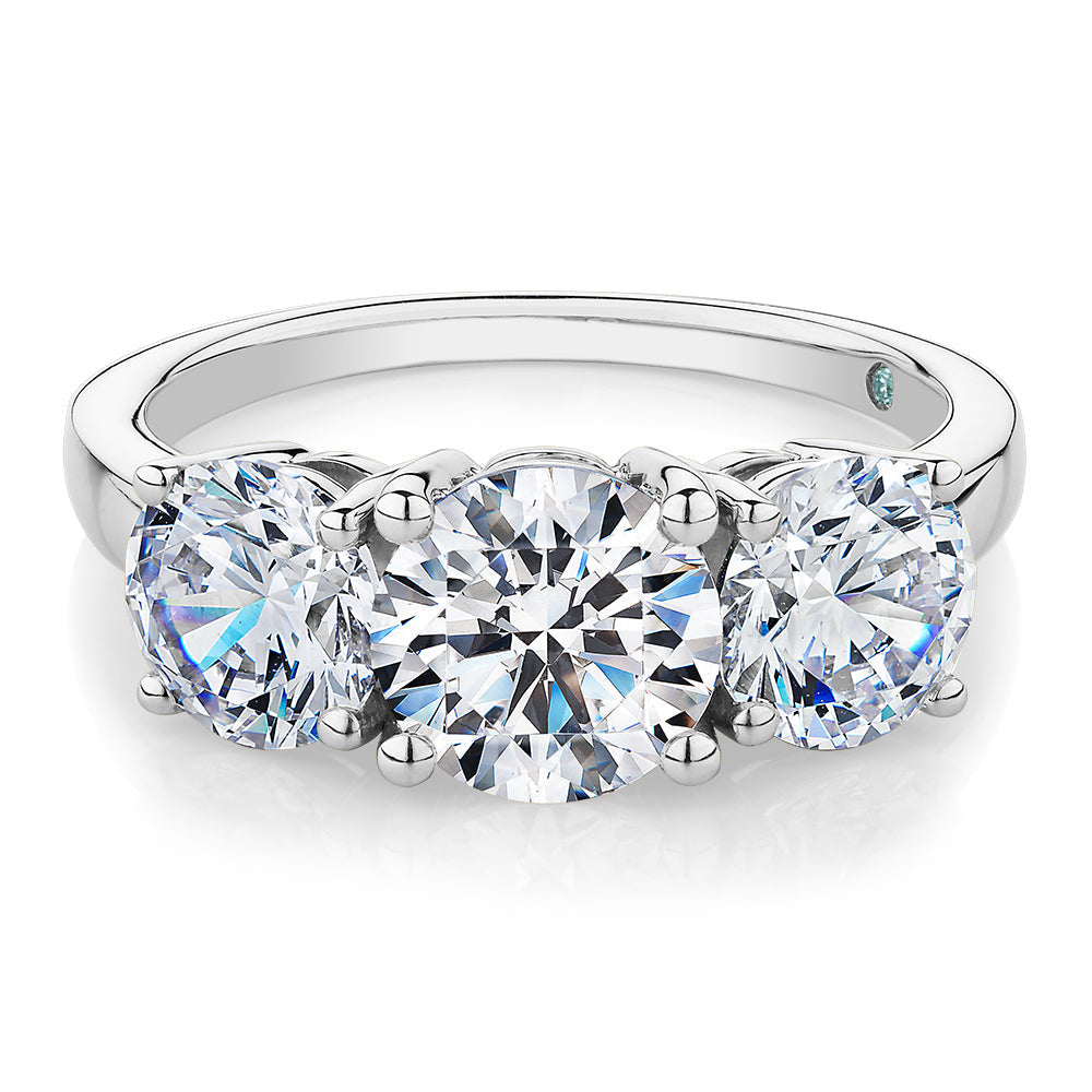 Premium Certified Lab-Grown Diamond 3.70 carat TW round brilliant cut three stone engagement ring in 10 carat white gold