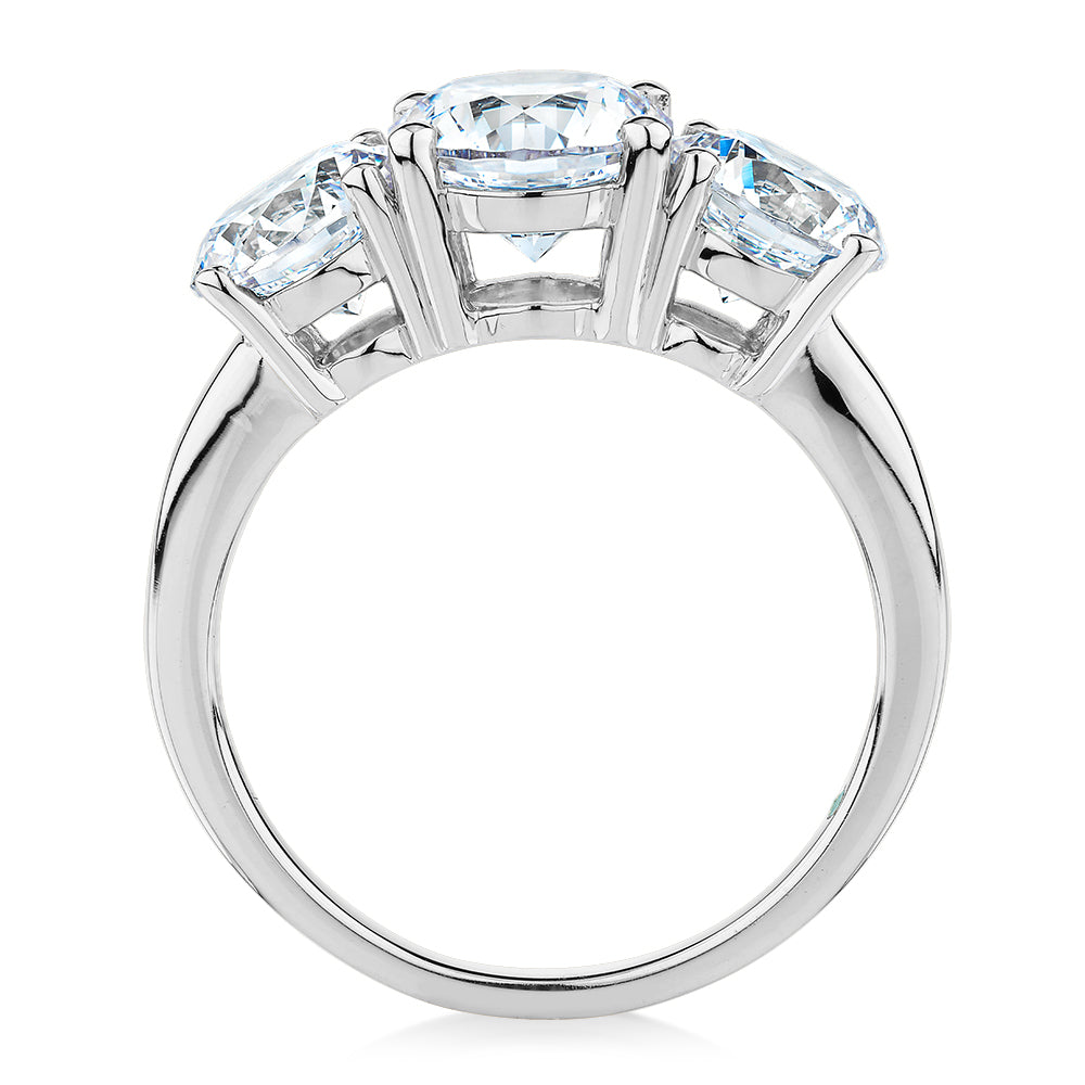 Premium Certified Lab-Grown Diamond 3.70 carat TW round brilliant cut three stone engagement ring in 10 carat white gold