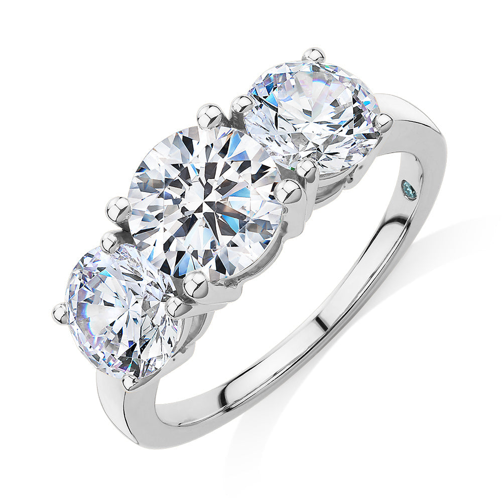 Premium Certified Lab-Grown Diamond 3.70 carat TW round brilliant cut three stone engagement ring in 10 carat white gold