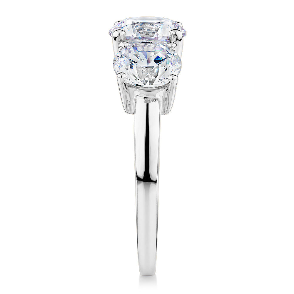 Signature Simulant Diamond 3.70 carat* TW round brilliant cut three stone engagement ring in 10 carat white gold
