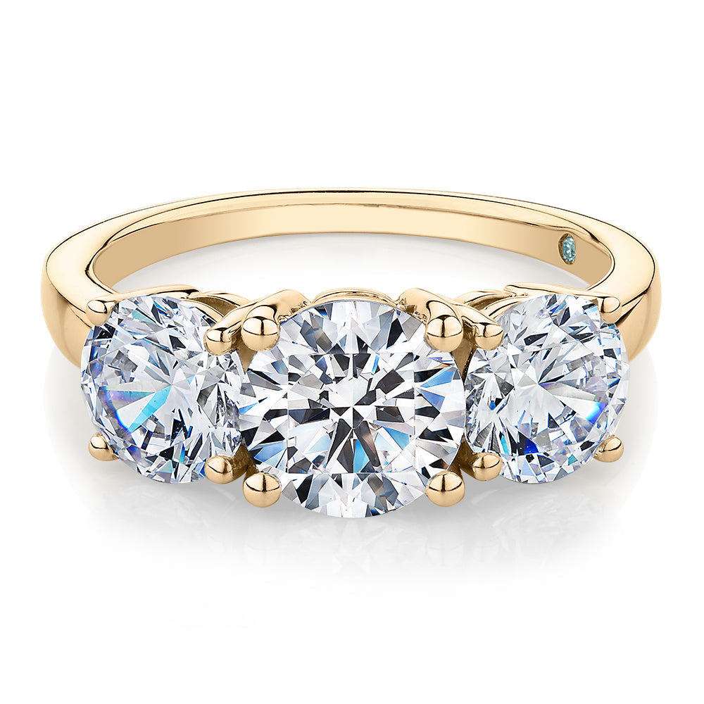 Premium Certified Lab-Grown Diamond 3.70 carat TW round brilliant cut three stone engagement ring in 10 carat yellow gold