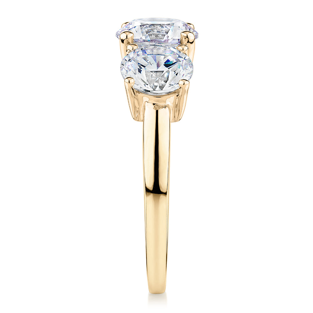Premium Certified Lab-Grown Diamond 3.70 carat TW round brilliant cut three stone engagement ring in 10 carat yellow gold
