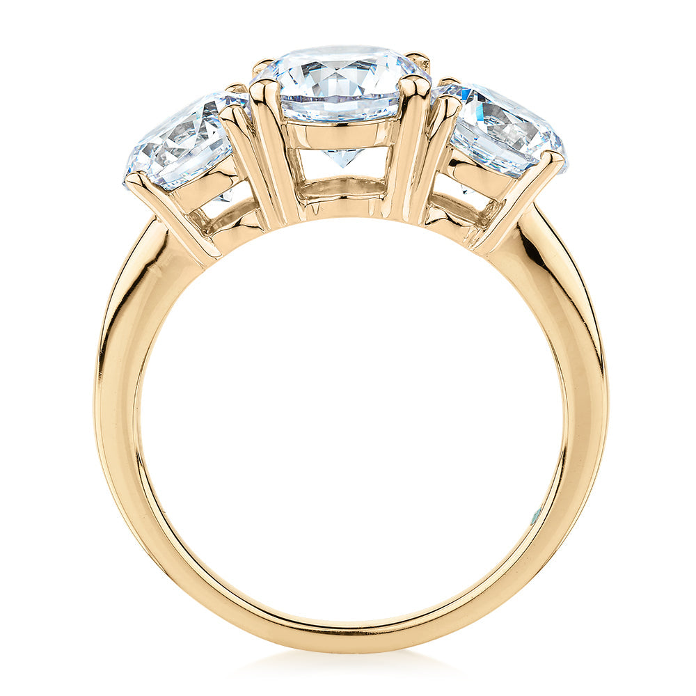 Premium Certified Lab-Grown Diamond 3.70 carat TW round brilliant cut three stone engagement ring in 10 carat yellow gold