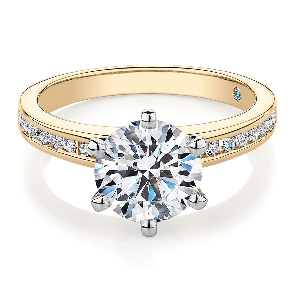 Premium Certified Lab-Grown Diamond 2.17 carat TW round brilliant shouldered engagement ring in 14 carat yellow and white gold