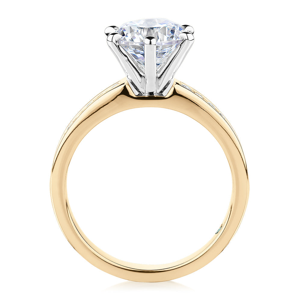 Premium Certified Lab-Grown Diamond 2.17 carat TW round brilliant shouldered engagement ring in 14 carat yellow and white gold