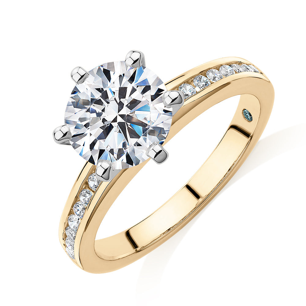 Premium Certified Lab-Grown Diamond 2.17 carat TW round brilliant shouldered engagement ring in 14 carat yellow and white gold