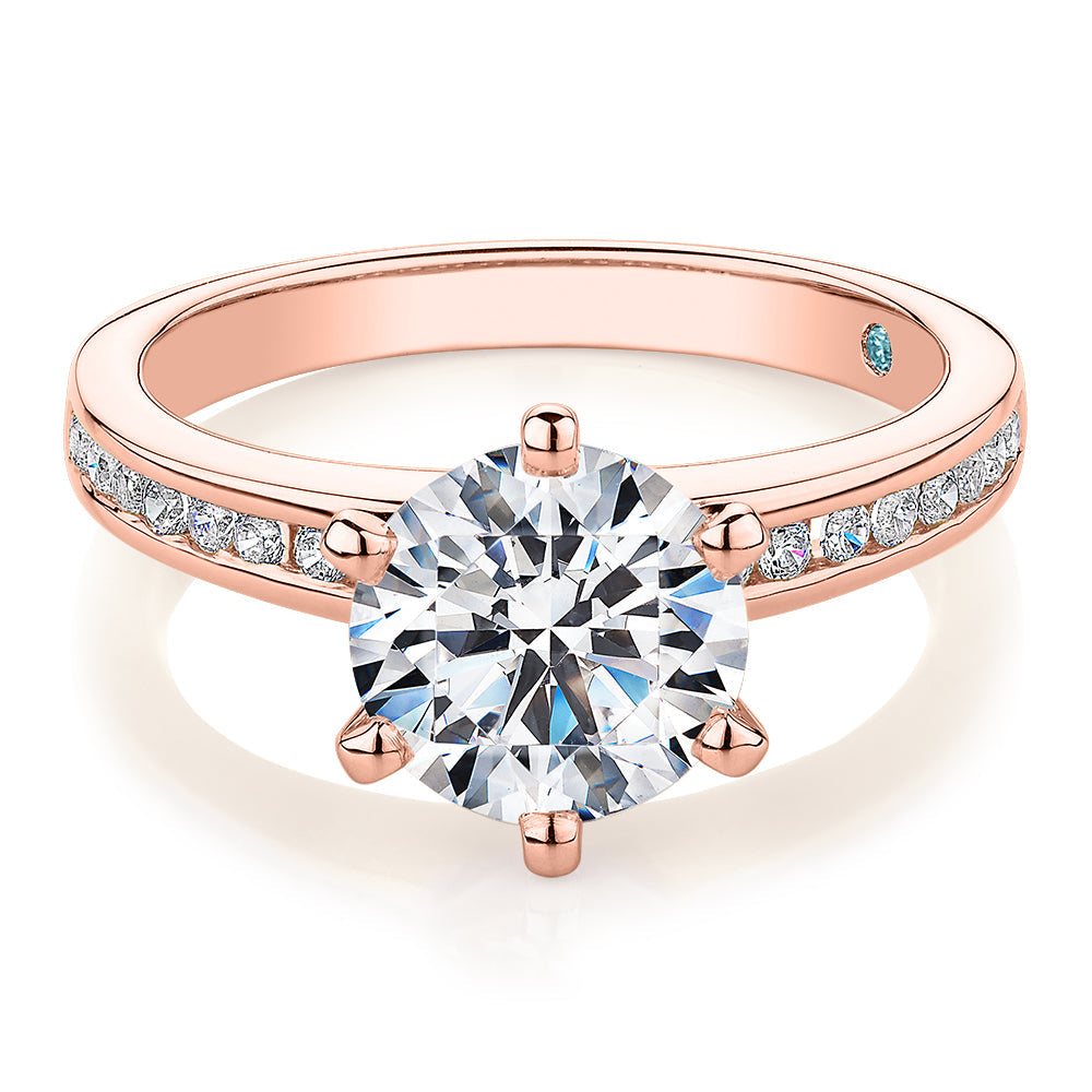 Premium Certified Lab-Grown Diamond 2.17 carat TW round brilliant shouldered engagement ring in 14 carat rose gold