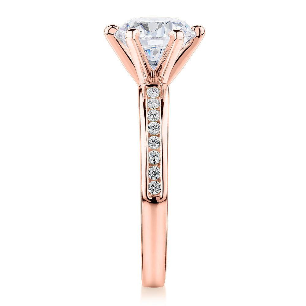 Premium Certified Lab-Grown Diamond 2.17 carat TW round brilliant shouldered engagement ring in 14 carat rose gold