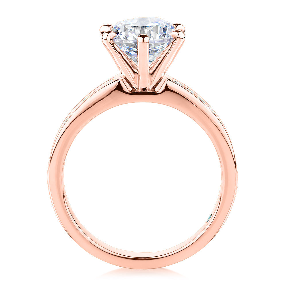 Premium Certified Lab-Grown Diamond 2.17 carat TW round brilliant shouldered engagement ring in 14 carat rose gold
