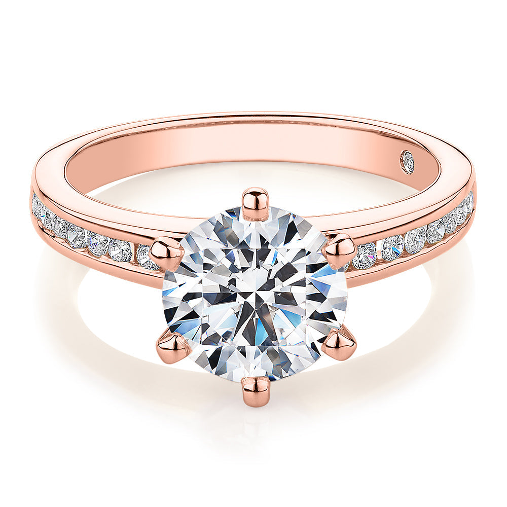Signature Simulant Diamond 2.17 carat* TW round brilliant shouldered engagement ring in 10 carat rose gold