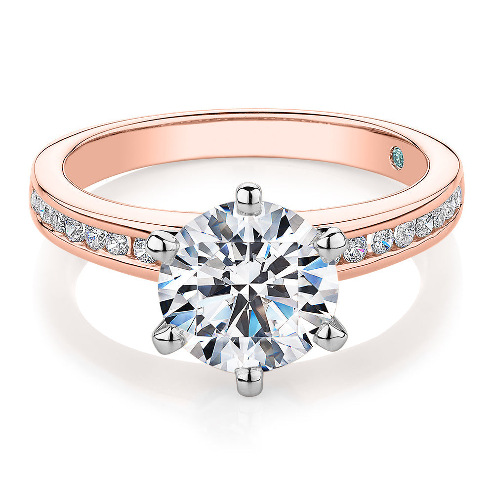 Premium Certified Lab-Grown Diamond 2.17 carat TW round brilliant shouldered engagement ring in 14 carat rose and white gold