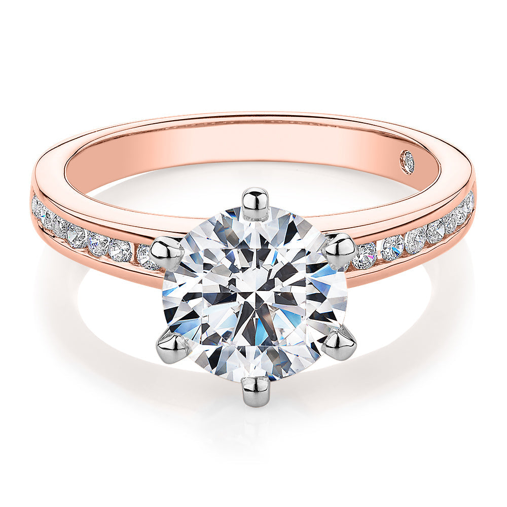 Signature Simulant Diamond 2.17 carat* TW round brilliant shouldered engagement ring in 10 carat rose and white gold