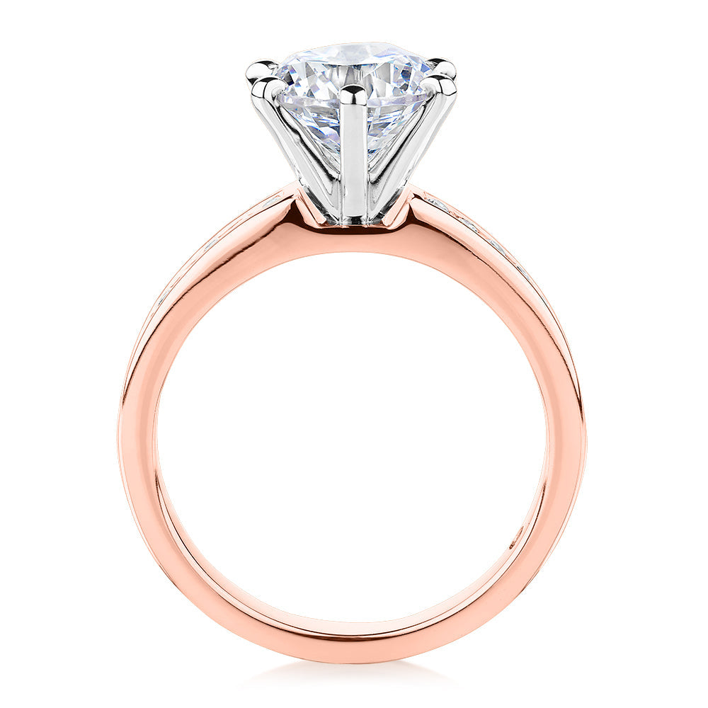 Signature Simulant Diamond 2.17 carat* TW round brilliant shouldered engagement ring in 10 carat rose and white gold