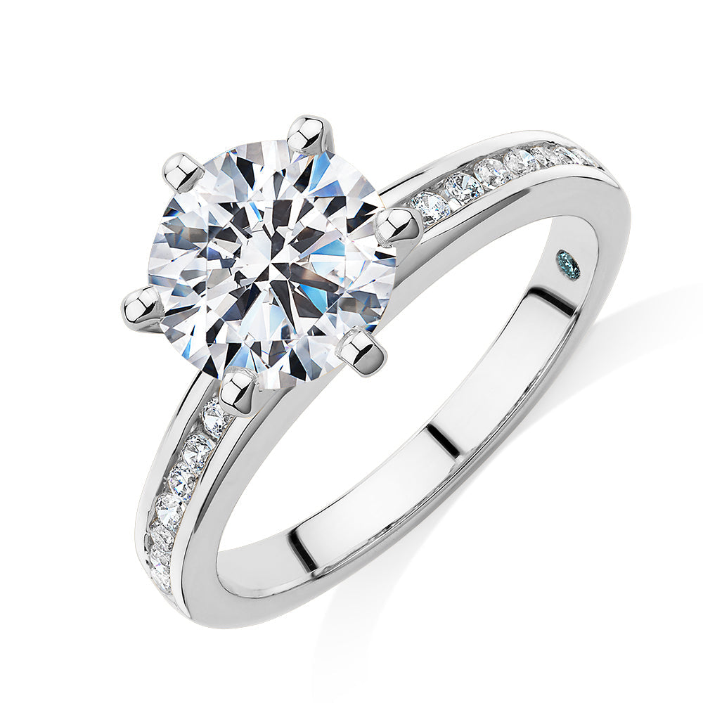 Premium Certified Lab-Grown Diamond 2.17 carat TW round brilliant shouldered engagement ring in 14 carat white gold